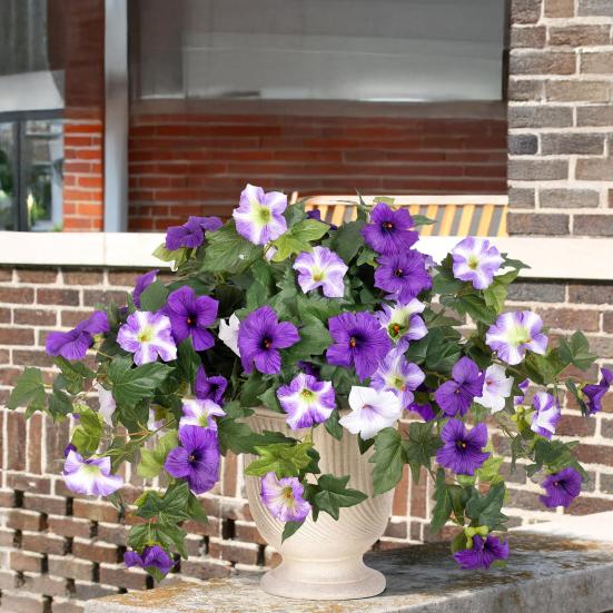 2Pcs Hanging Artificial Morning Glory UV Resistant Realistic Fake Plastic Flower Wedding Party Indoor Outdoor Garden Wall Hanging Faux Bloom