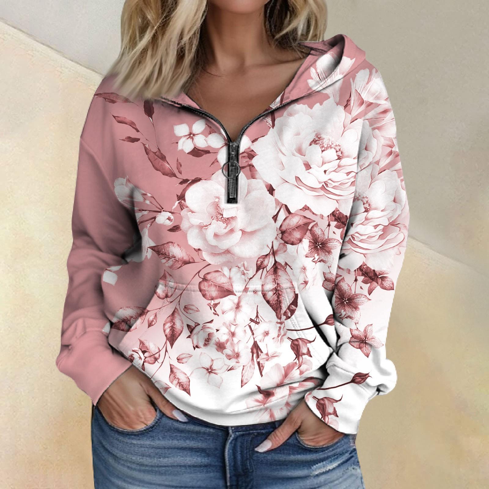 

Женская мода с длинным рукавом и принтом, свободная толстовка с капюшоном на молнии и карманами XXXL