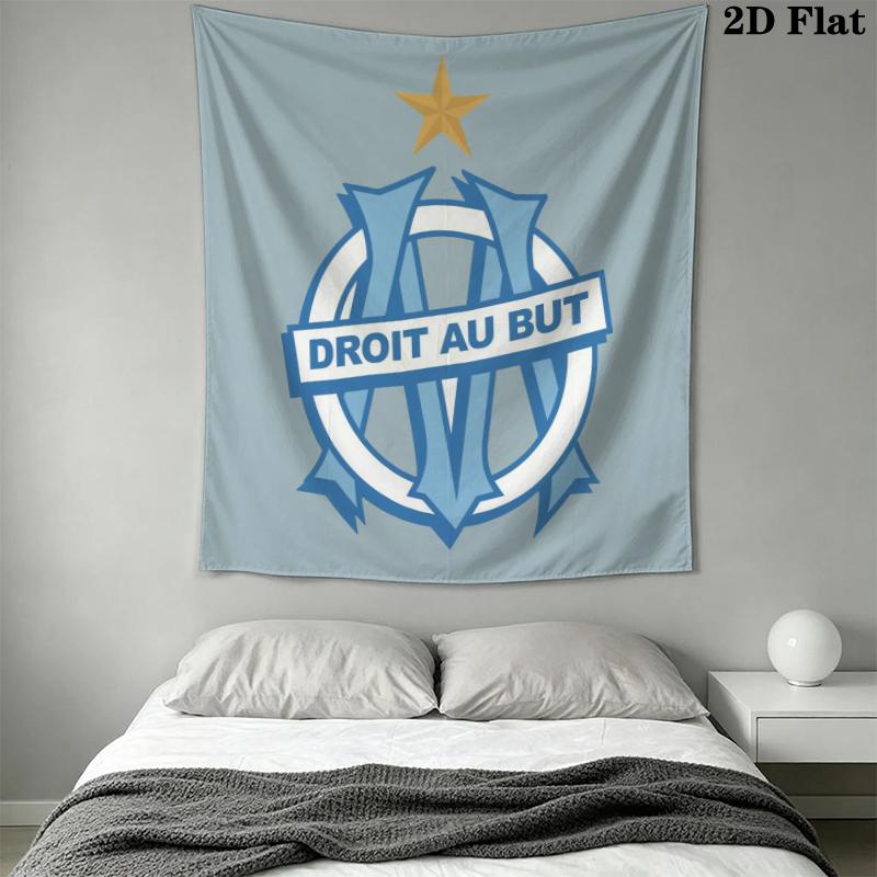Olympique De Marseille Wall Tapestry Aesthetic Wall Hanging Printed Fabric Blanket Decorative Tapestries for Bedroom Living Room Home Decor