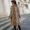 Women's Autumn and Winter New Leopard Print Suit Collar Long Imitation Fur Jacket Thermal Coat