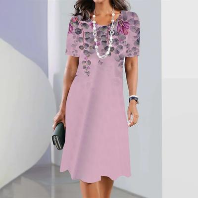 Short Sleeves Woman Clothing Party Classy Dresses 3d Flowers Print Dress Round Neck A-Line Skirt Loose Pullover Women's Clothing