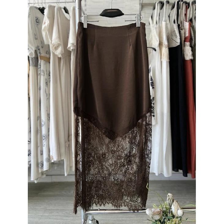 Vintage Lace Skirts Fashion Lace Patchwork Sexy See Through Skirts High Street Elegant Party Streetwear Women's Skirts