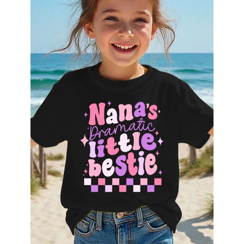 

European Size Girls Round-neck Short-sleeved T-shirt with Unique English Patterns NANA S LITTLE BESTIE 98cm чёрный
