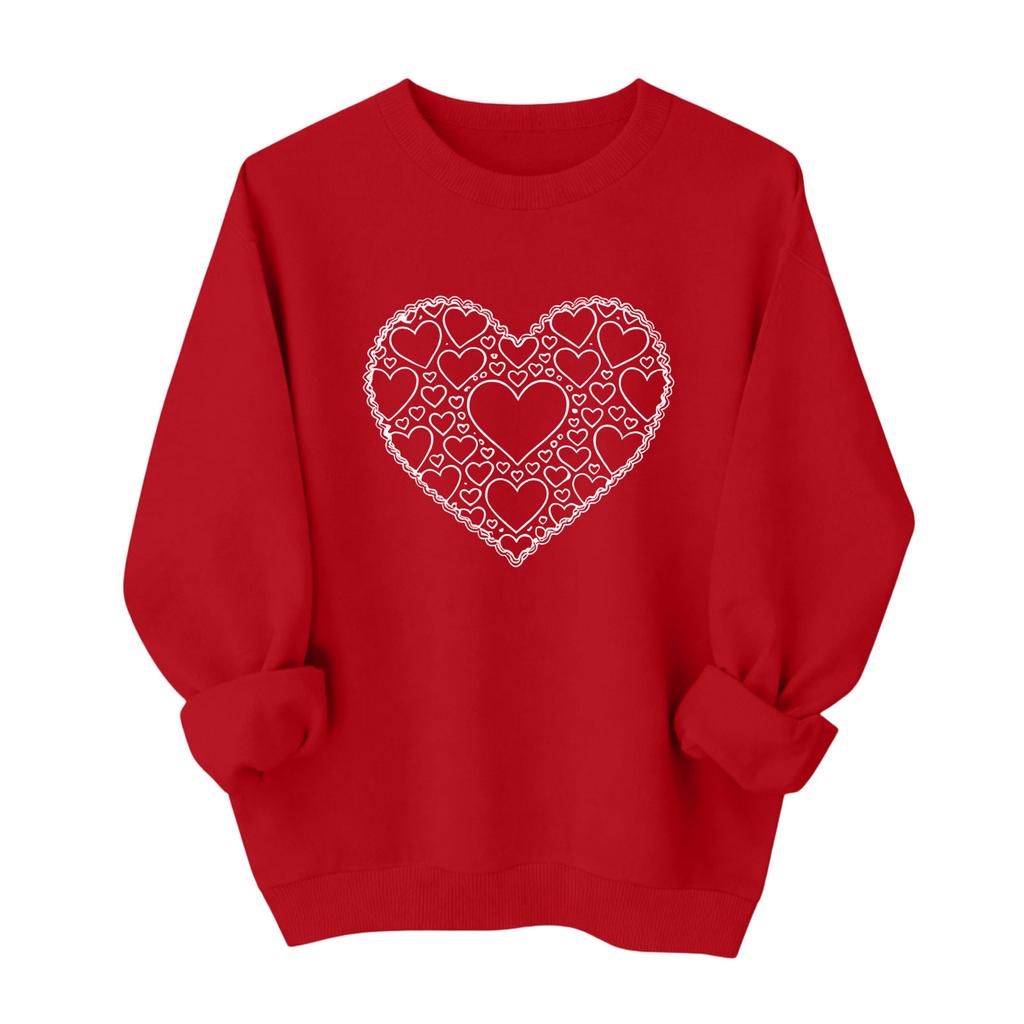 Valentines Sweatshirts For Women Love Heart Graphic Pullover R-neck Long Sleeve Tops Valentine's Day Sweatshirt