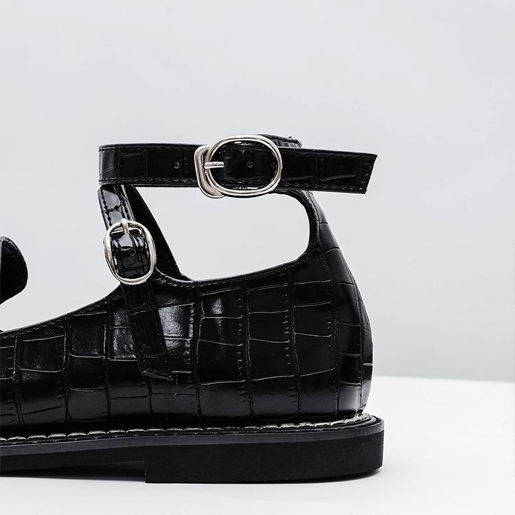 Women's Pointed-Toe PU Hollow Out Ankle Buckle Low Flat Heels Shoes Comforty Loafers