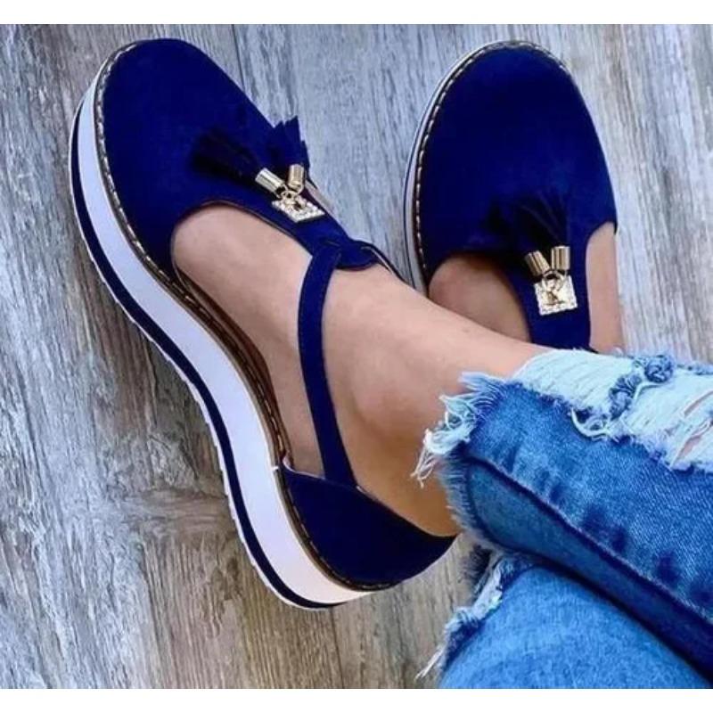 Customizable Women's Sandals Summer Casual Flat Platform Heel Tassel Buckle Strap Sandals Platform Vulcanized Shoes