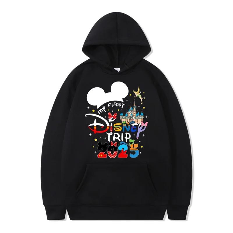 Funny Disney Hoodie My First Trip 2025 Mickey Minnie Printed Pullovers Tops Autumn Versatile Sweatshirts Women Casual Clothes