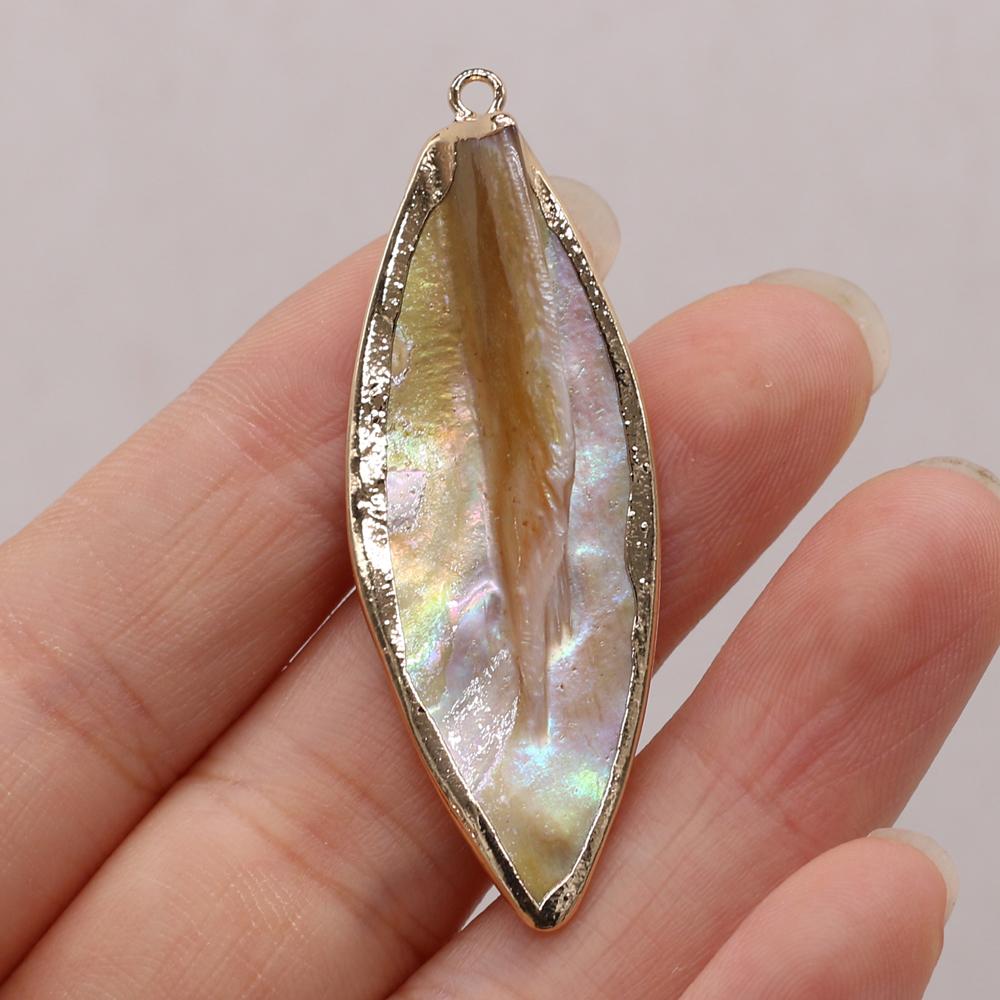 3Pcs, Natural Shell Pendant, Boho Handmade Golden Leaves Charms, for DIY Necklace Accessories, Jewelry Creative Making, Unique Unisex Crafts 1.5×5cm