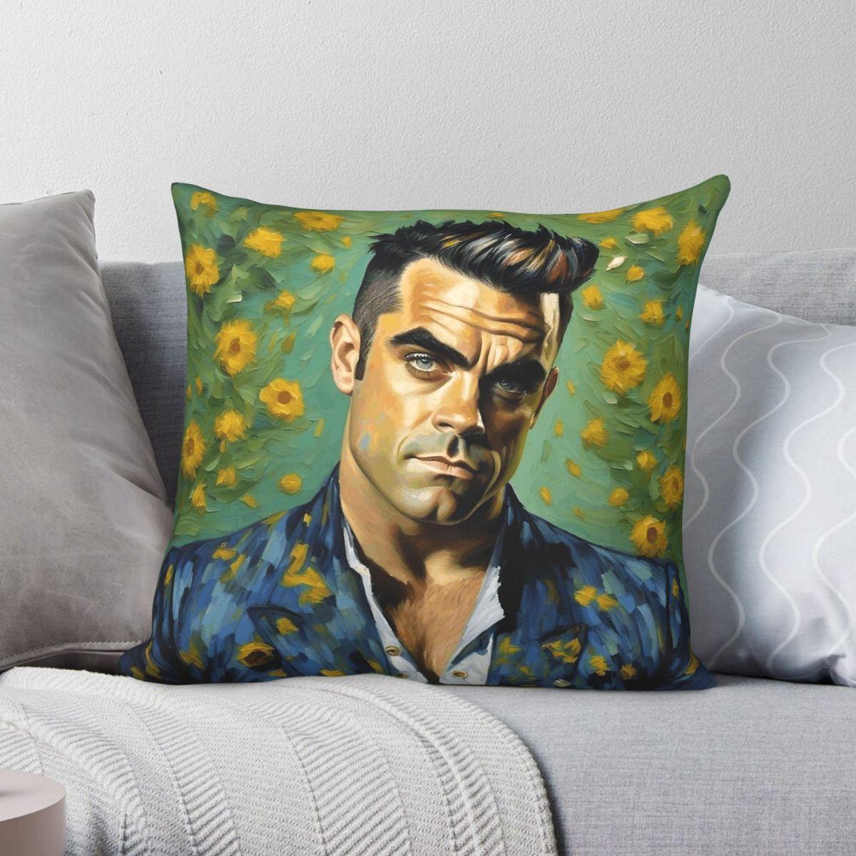 Exquisite Ornaments Unisex Robbie Williams Musician Square Pillowcase Polyester Linen Velvet Pattern Zip Decorative Pillow Case Bed Cushion Cover 45X45
