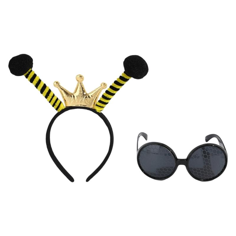 Bumble Bees Costume Kit for Kids Adult Bees Costume Antenna Headband Antenna Glasses for Halloween Cosplay Party Props