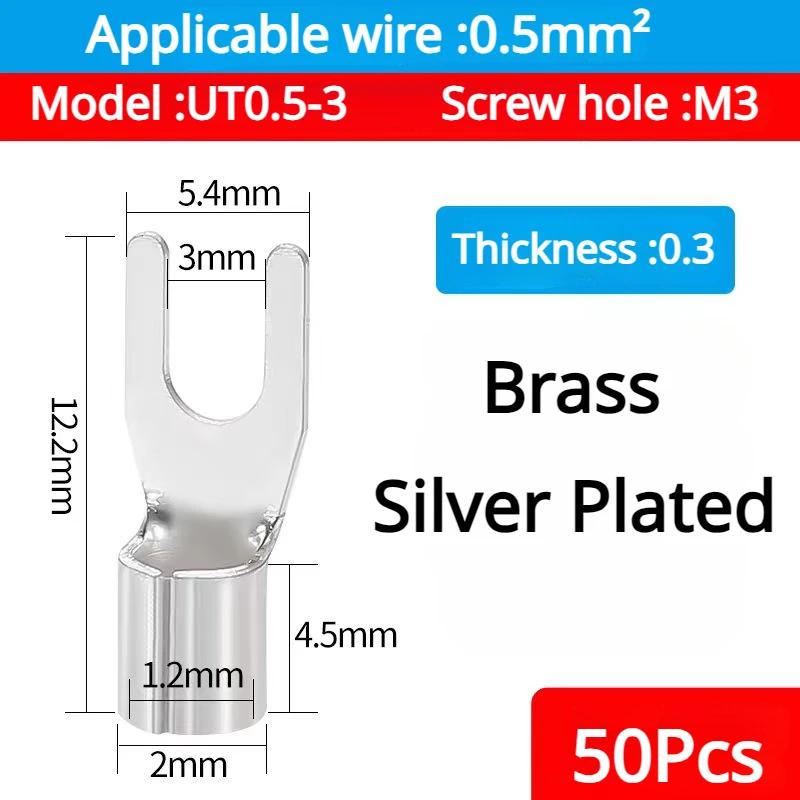 50PCS UT1.5 -10 Non-Insulated Ring Fork U-Type Terminal Tin-Plated Copper Terminals Assortment Kit Cable Wire Connector Crimp