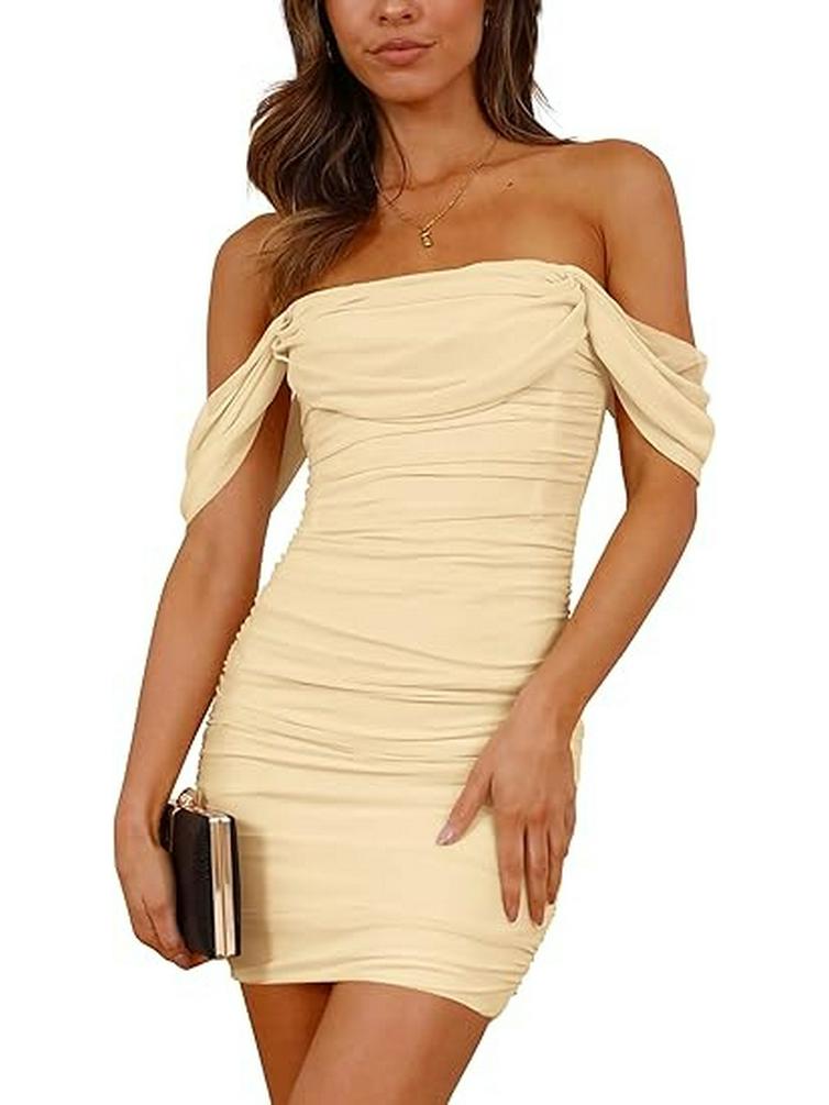 Off-Shoulder Ruched Bodycon Dress - European/American Style for Parties/Commutes