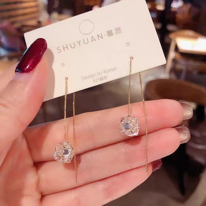 Elegant Korean Zircon Diamond Ball Earrings with Long Tassels - Versatile Ear Cuffs and Trendy Pendants for Women золотой