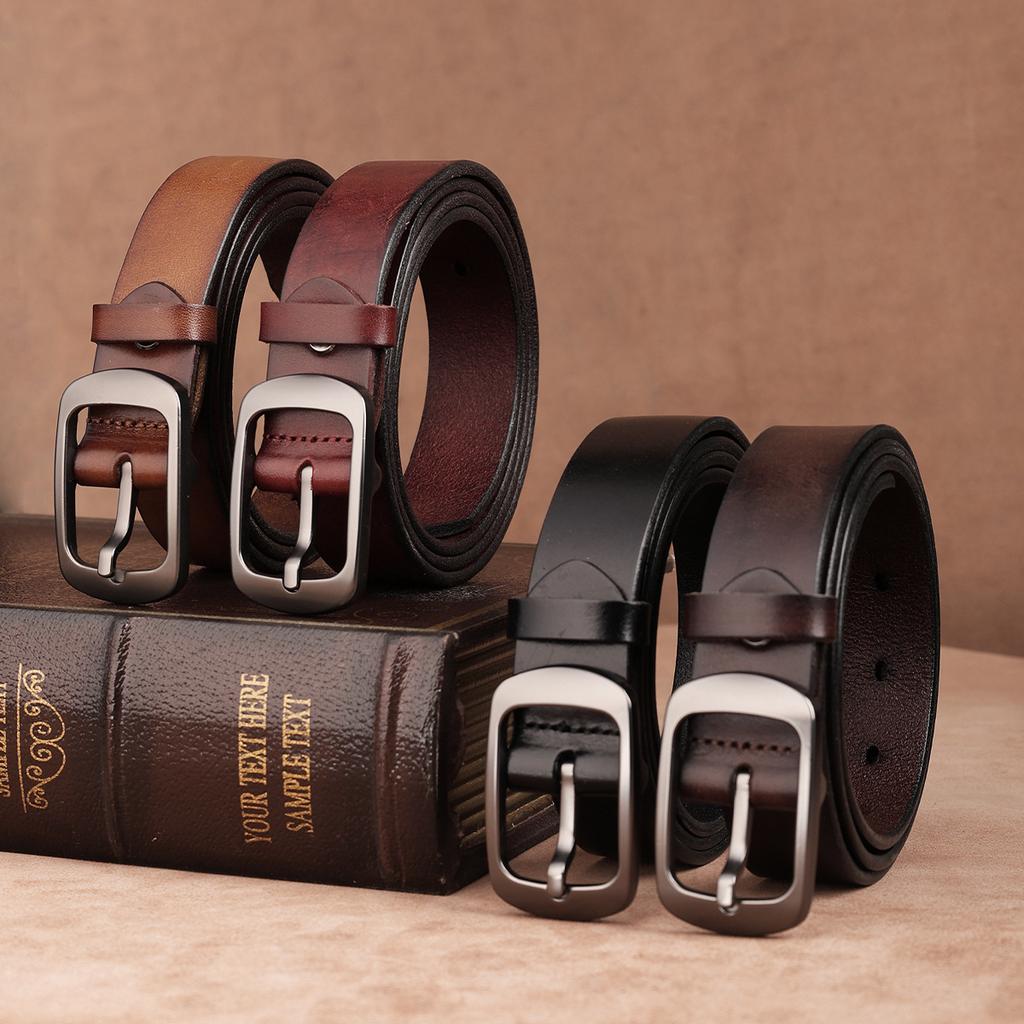 First Layer Cowhide Belt, Genuine Leather, Retro Versatile Tree Paste Leather Pin Buckle, Retro Belt, Young And Middle-Aged Belt Men