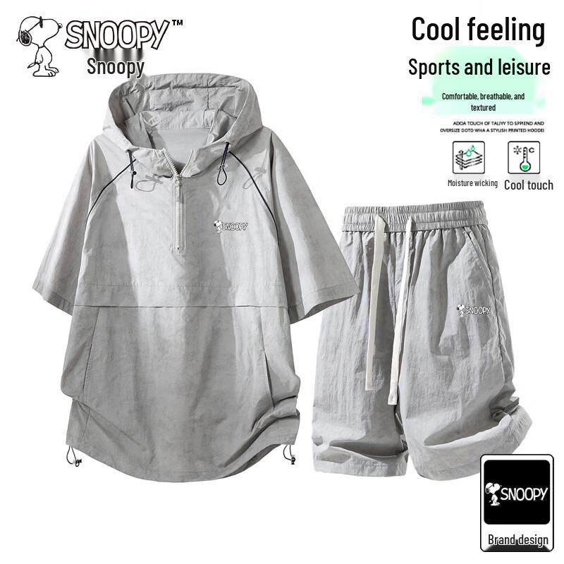 Snoopy Men s Summer Hooded T-Shirt & Shorts Set 4XL