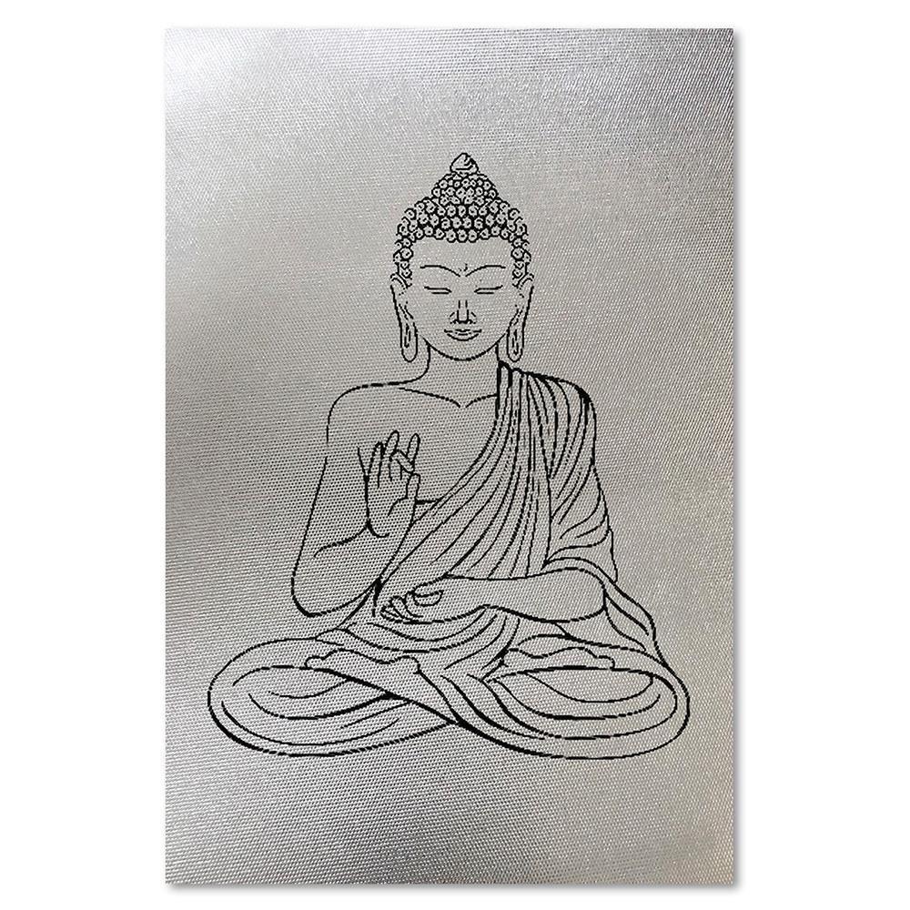 Feeby Leinwandbild, Silberfarben gezeichneter Buddha