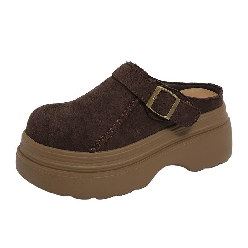 cm thick sole height increase small women's shoes leather bag head half slippers women wear one pedal single shoes