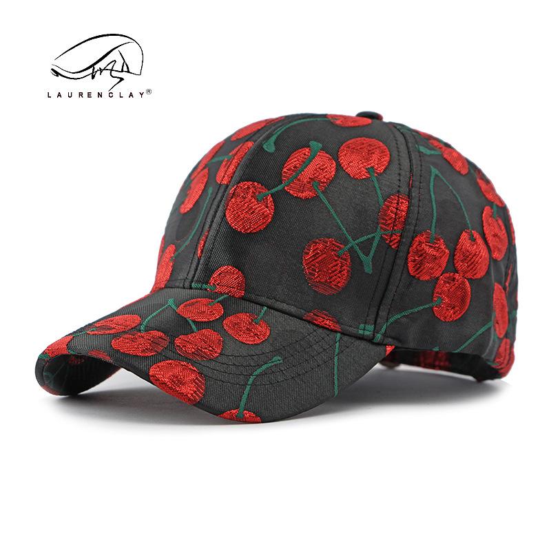 

Fashion cherry jacquard pattern hat women s hard top baseball cap casual sun protection versatile fashion cap tide Adjustable чёрный