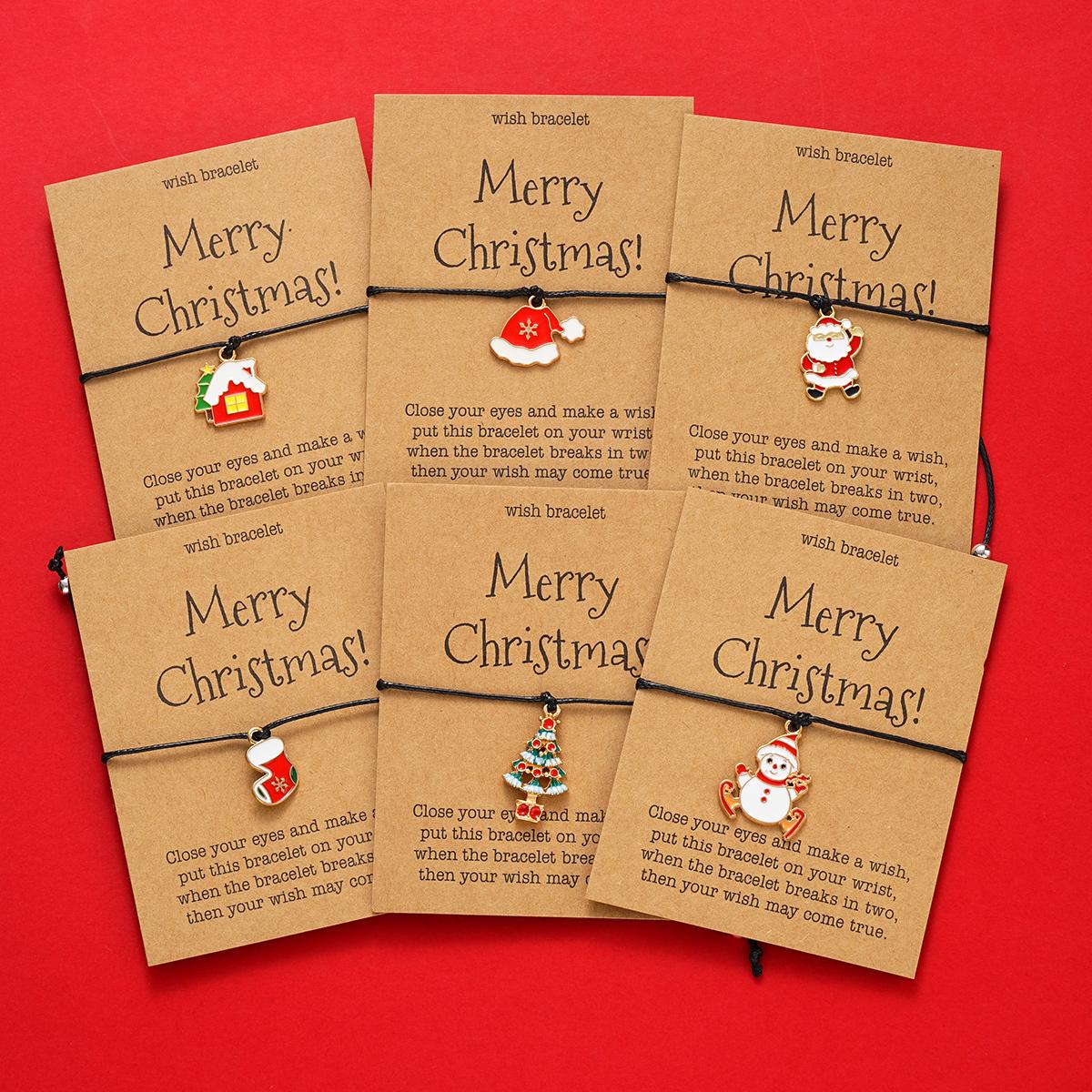 

6Pcs/Set Christmas Series Santa Claus Snowman Tree Pendant Bracelets For Women Men Adjustable Rope Unisex Bracelets Jewelry Set