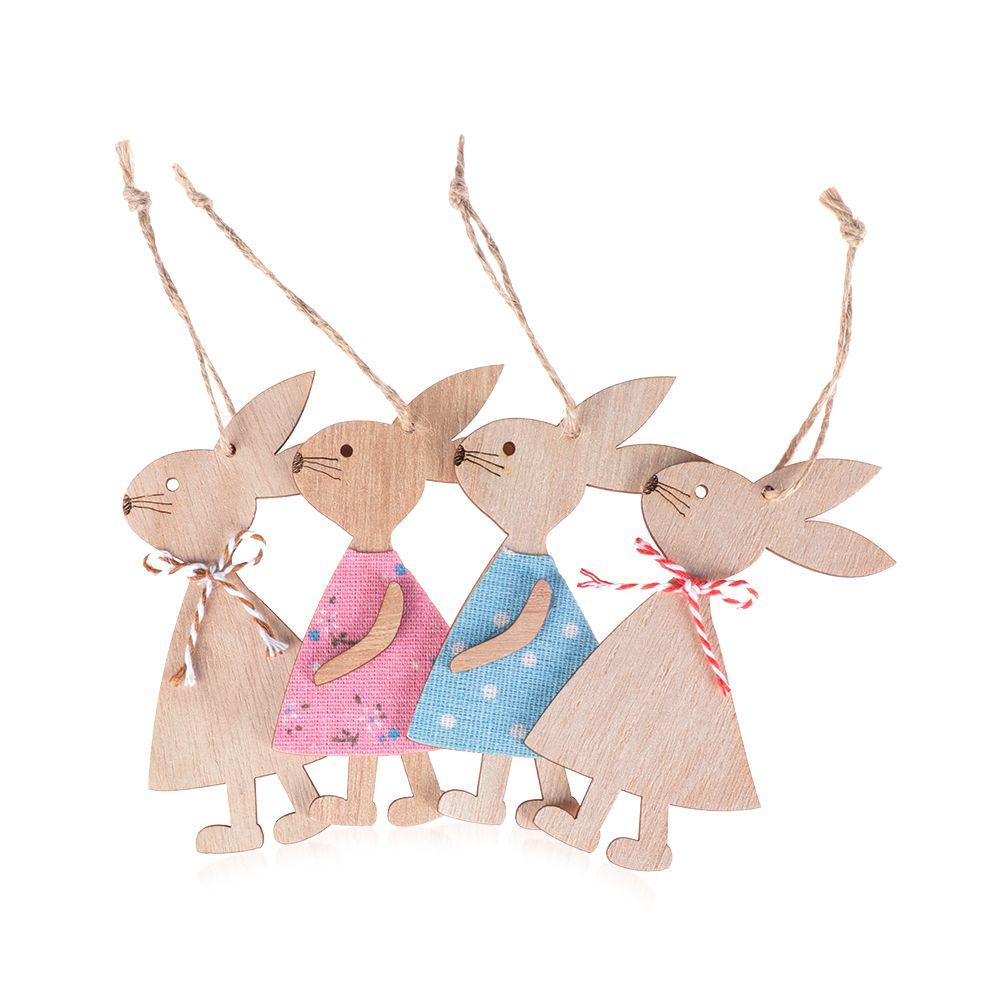 3PCS Natural Party Supplies Wooden Hanging Easter Ornaments Cute Bunny Easter Rabbit Wood Crafts