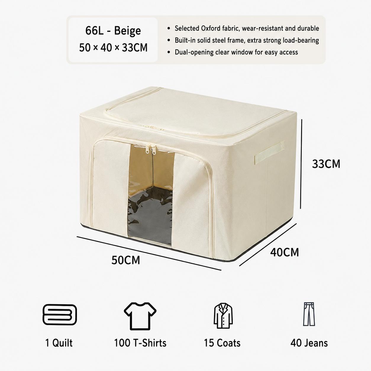 66L Oxford Fabric Foldable Storage Box Large Capacity Waterproof Clothes Quilt Organizer for Home Dorm