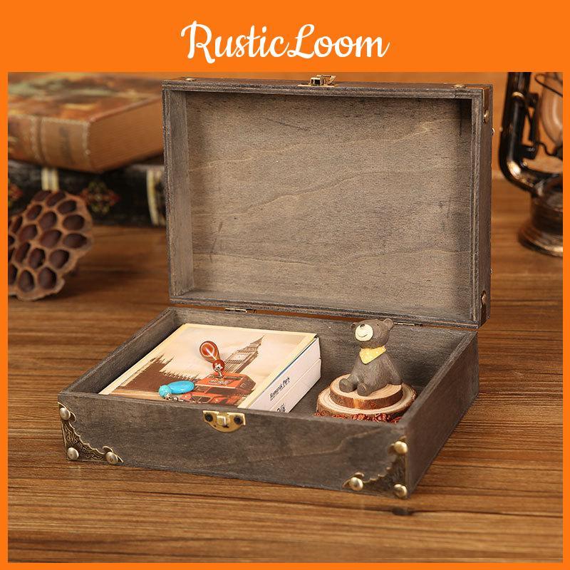 Wooden Gray Vintage Storage Box With Lock For Jewelry Organizer Home Decoration