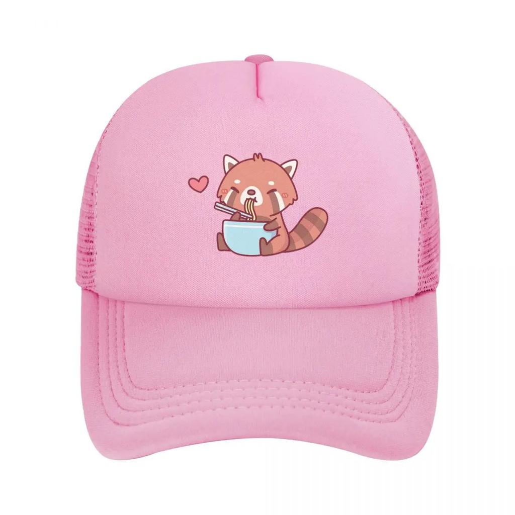 Cute Little Red Panda Eating Ramen Mesh Baseball Caps Snapback Fashion Baseball Hats Casquette Outdoor For Mens And Womens