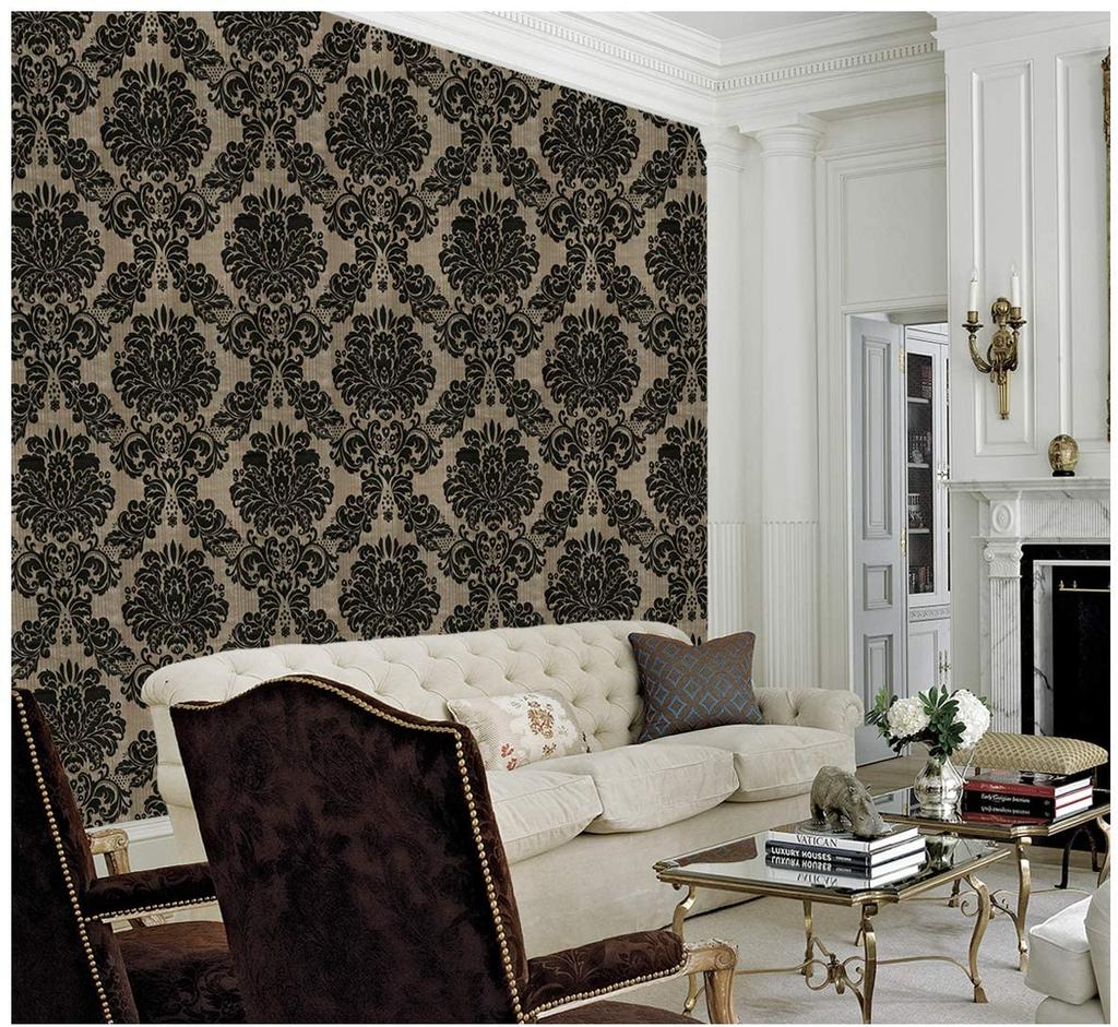 Vinyl Damask Wallpaper Peel and Stick Wallpaper Black Floral Self Adhesive Wallpaper for Bedroom Livingroom Home Wall Decoration