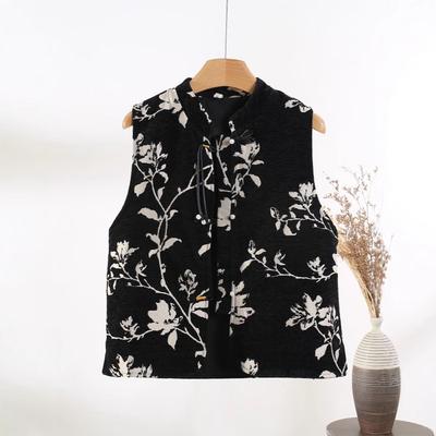 Ruyi Lianyun, New Jacquard Stand-up Collar, Placket Pearl Buckle Vest for Women's Retro Outer Wear Vest