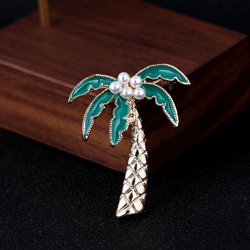 Personalised Pearl Coconut Tree Oil Drop Hundred Match Plant Simple Anti-travelling Men and Women Accessories Decorative Brooches