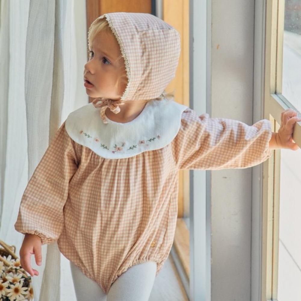 Organicmom Daisy Check Long Soba Body Suit Mkftqs04 Pink/75