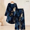 Women Plus Size Two Piece Set Round Neck Long Sleeve Printed High Low Top Wide Leg Pants