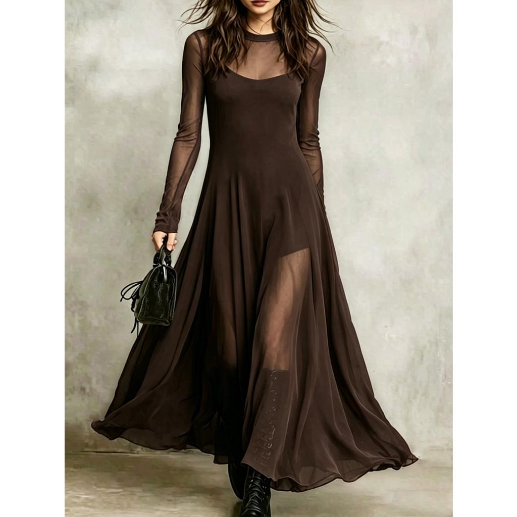 European American Women's Elegant Sexy Mesh Patchwork Two Piece Dress