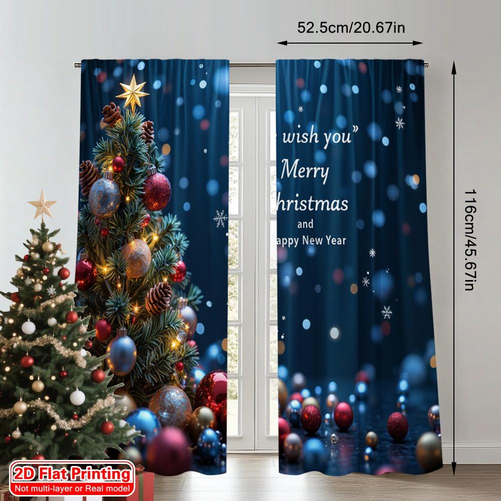 2pcs 2D Flat Printing Merry Christmas Scene Curtains Merry Christmas Happy New Year Polyester Without Electricity Party