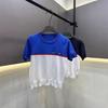 Miu Style High-Quality Embroidered Color-Block Knit Short-Sleeve Top for Summer 2026 - Simple, Casual, and Versatile for Trendy Girls