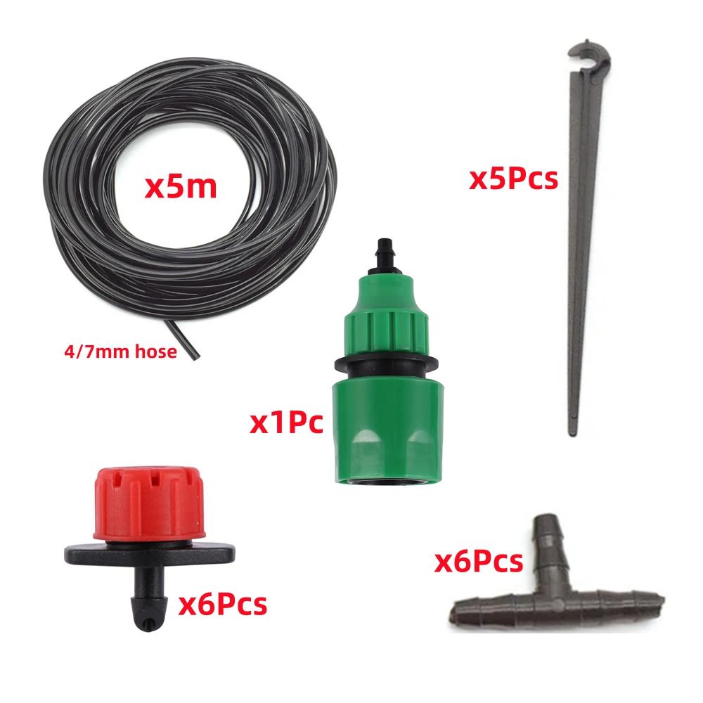 

4m 4/7mm Hose Micro Drip Irrigation System Kit Adjustable Red Dripper Hose Bracket and Quick Water Joints for Automatic Watering