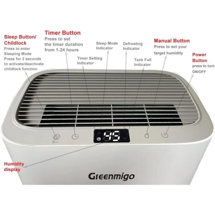 Déshumidificateur Electrique 10L24h Greenmigo ALPHA-Q10
