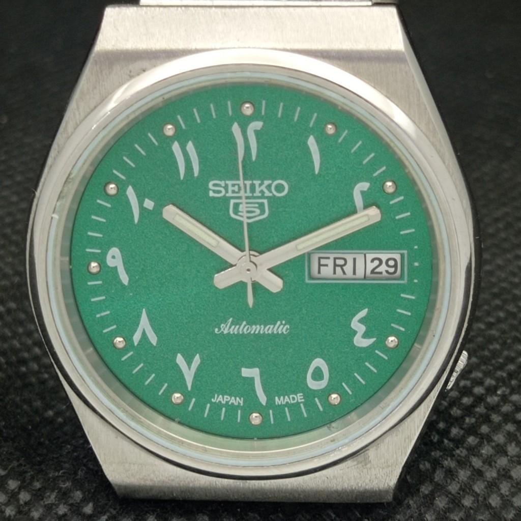 USADO VINTAGE SEIKO 5 AUTO 6309A JAPÃO MASCULINO D/D ÁRABE VERDE RELÓGIO 589-a310815-2 SKU589-a310815