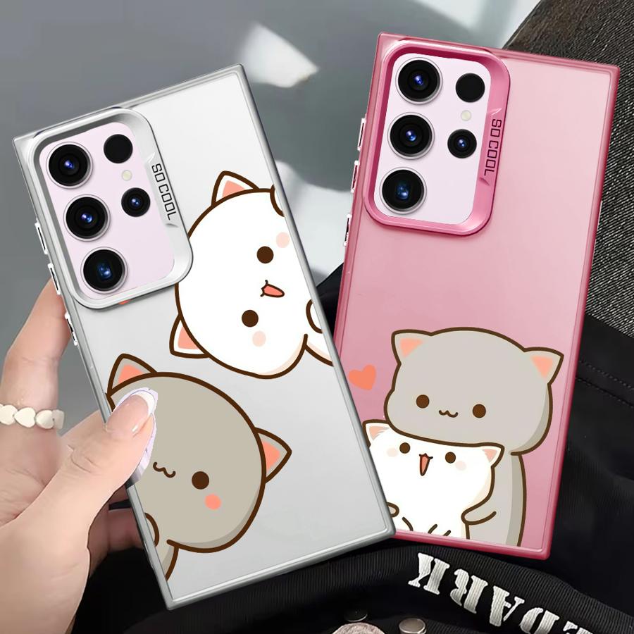 Phone Case for Samsung Galaxy S23 S24 S25 Ultra S20 S22 S23 FE Note 20 S21 Plus S24FE Shell Cover Cute Cartoon Cat Couple