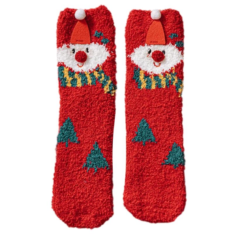 Женские носки из кораллового флиса, рождественские, с мультяшным рисунком, пушистые носки-тапочки