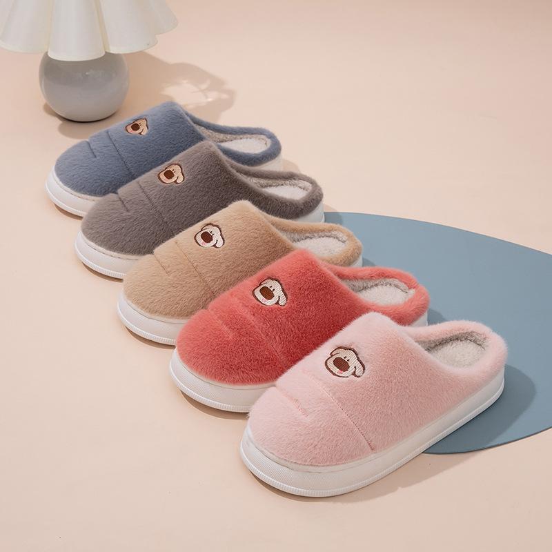 Women's cotton slippers, warm in autumn and winter, home use, couple thick bottom non-slip, men's comfortable foot warm fluffy slippers