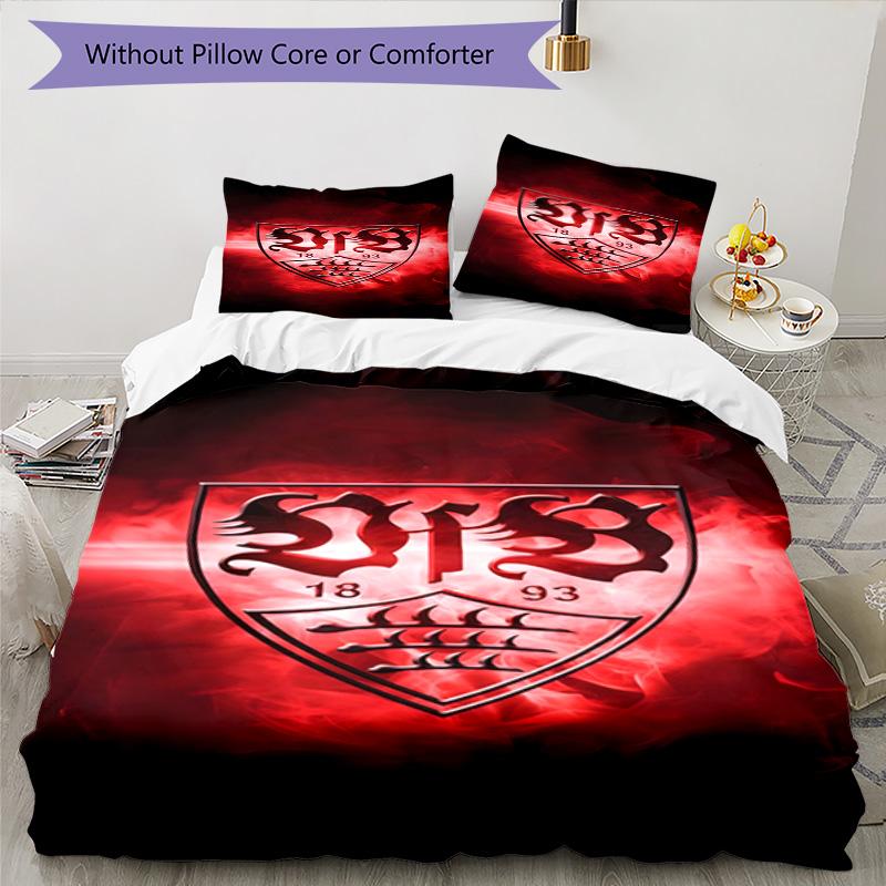 Vfb Fc Crest Printed Pattern Duvet Cover Set – includes 1 duvet cover and 2 matching pillowcases Bedroom decor Christmas gifts