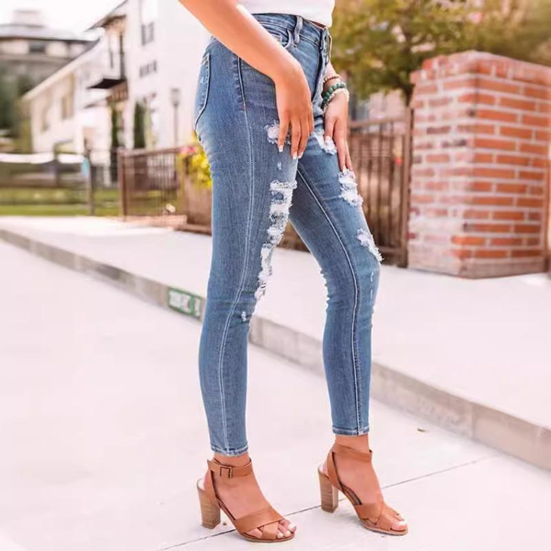 High-waisted Stretch Ripped Skinny Jeans