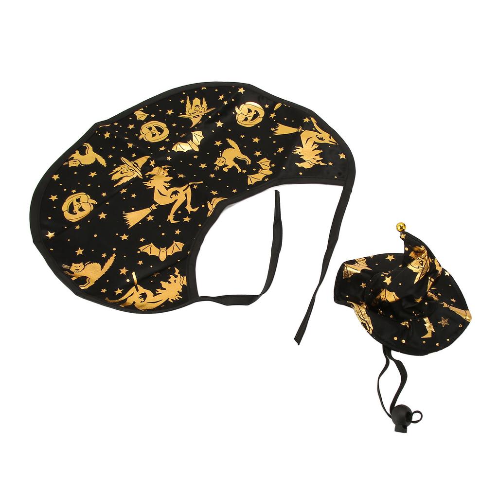 Halloween Cat Costumes Stylish Innovative Pumpkin Bat Print Cat Dog Wizard Hat Cloak Set for Cats