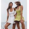 "High-End Nude Yoga Suit: Double-Layer Skirt and Hot Pants Swimsuit"