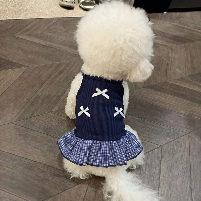 Spring Summer Thin Breathable Pet Camisole Dress With 3 Small Bows, Anti-shedding Fur Vest Skirt, Clothes For Small Dogs Cats