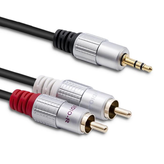 Qoltec Kabel 2x Cinch / Mini-Klinke 3,5 mm Stecker | 2m | Schwarz