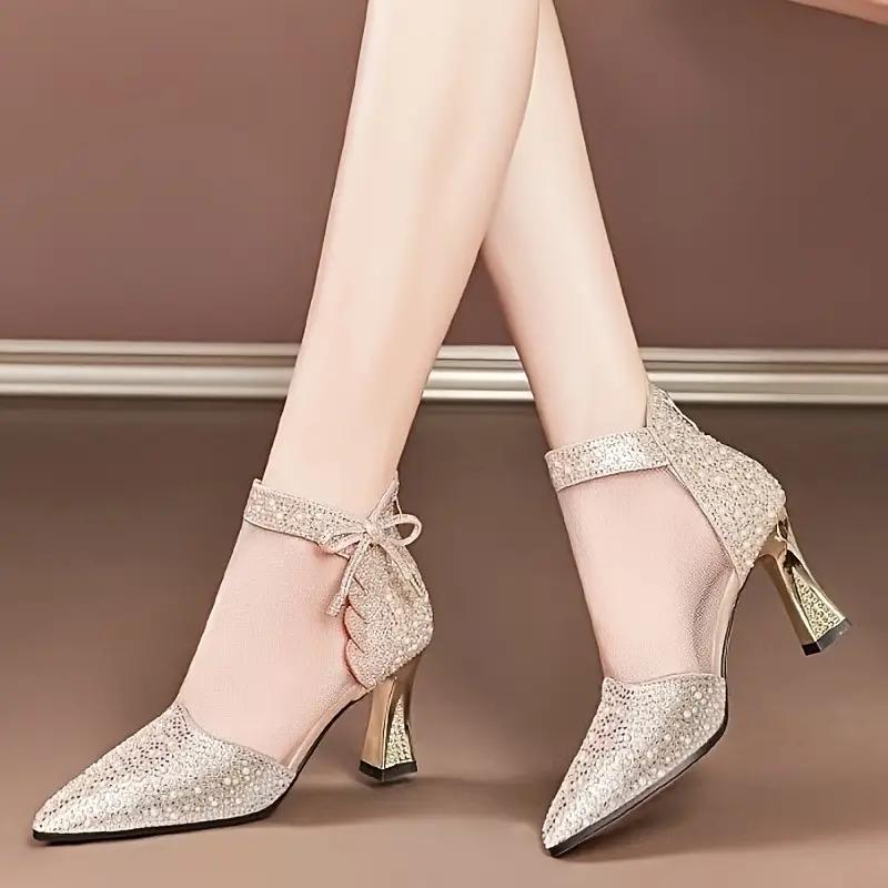 Nowe modne siateczkowe oddychające buty na wysokim obcasie z kryształkami eleganckie szpilki szpilki damskie bankietowe ślubne wysokie obcasy rozmiar 42