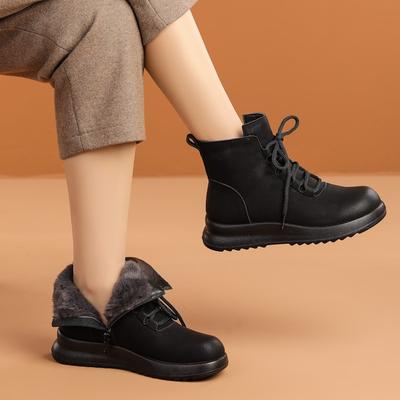 Pantofi de iarnă din piele naturală Femei Ghete de zăpadă Talpă groasă 3cm Pluș moale cald Ghete de gleznă Damă Mărime mare 41 DX719