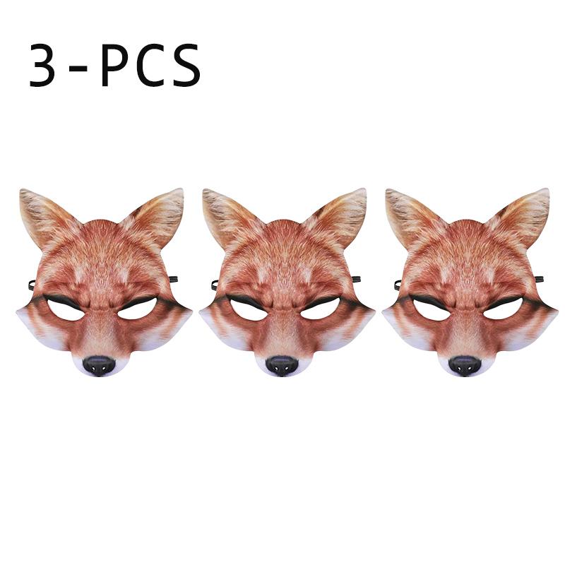 1/3/6 Pièces Masque d'Halloween Demi-Visage Masque Animal d'Halloween Demi-Visage Masque Renard Loup Blanc Masques Demi-Visage Animal Mâle et Femelle
